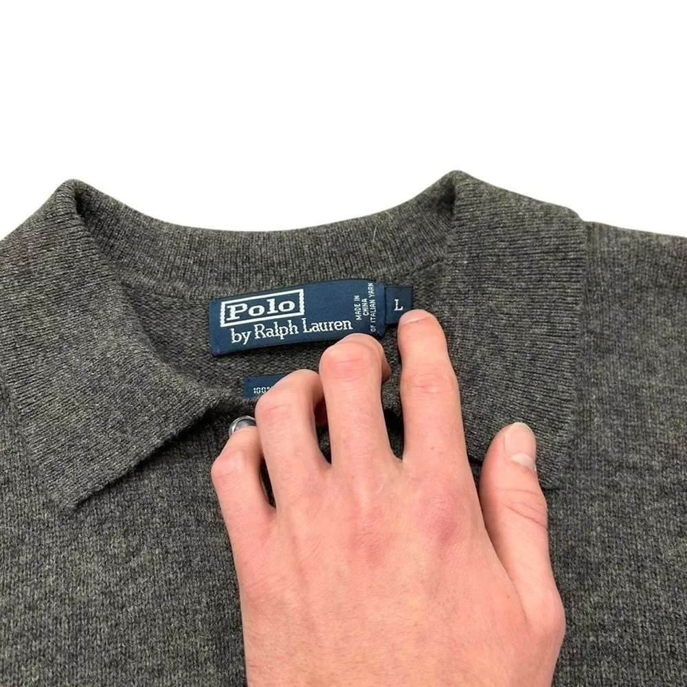 Polo Ralph Lauren Lambs Wool Polo Pullover Knit Sweater Men’s Large Gray Vintage